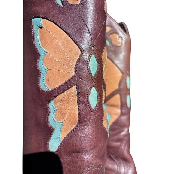 Vintage Women’s Western Boots 6.5 | Brown Leather Cowboy Boots with Turquoise In - Picture 3 of 7
